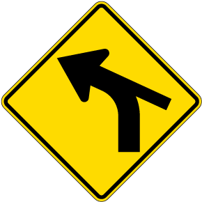 Left Combination Curve / Cross Road Intersection (Tangent From Side) Sign