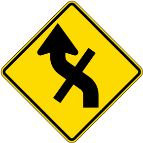 Left Combination Reverse Curve / Cross Road Intersection Sign