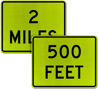 Custom Yellow/Green Supplemental Distance (Feet) Sign