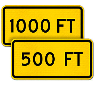 Custom Yellow Supplemental Next Distance (Ft) Sign