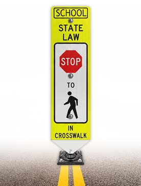 School Stop For Pedestrians In-Street Sign with Fixed Base