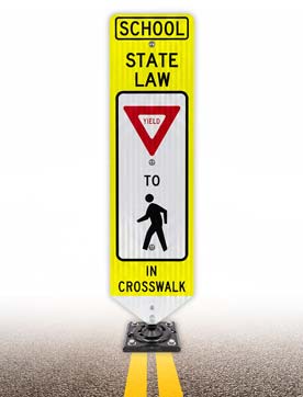 School Yield To Pedestrians In-Street Sign with Fixed Base