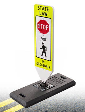 Stop For Pedestrians In-Street Sign with Portable Base