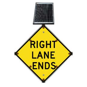 LED Solar Right Lane Ends Sign