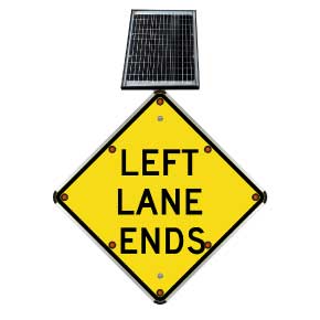 LED Solar Left Lane Ends Sign