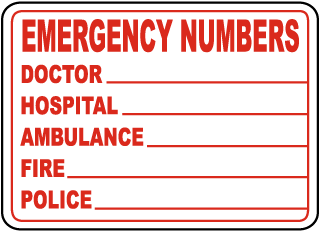 Emergency Phone Numbers Label