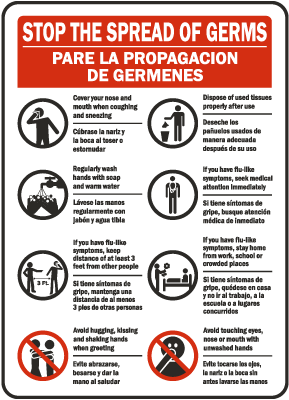Bilingual Stop The Spread of Germs Sign
