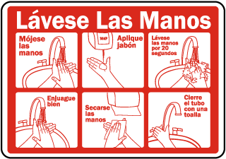 Spanish Wash Your Hands Instructions Sign