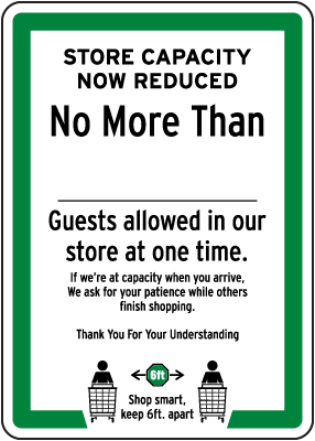 Store Capacity Now Reduced Sign
