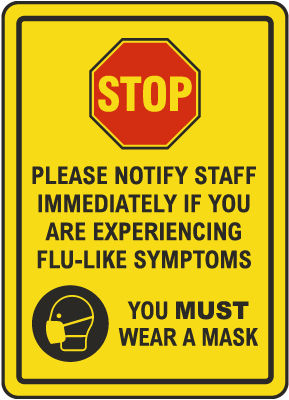 Stop Notify Staff Wear Mask Sign