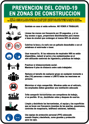 Spanish Job Site COVID-19 Prevention Measures Sign