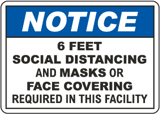 Notice Social Distancing Face Masks Or Covering Required Sign