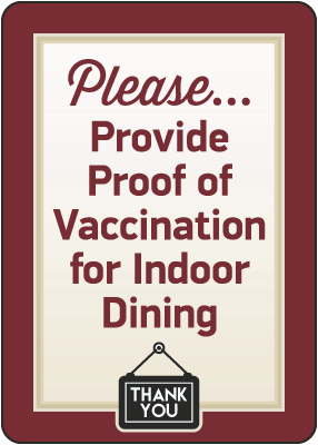 Provide Proof of Vaccination for Dining Sign