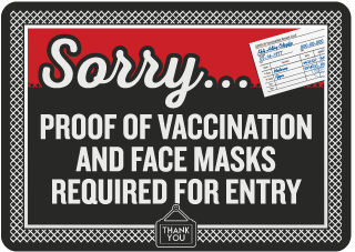 Proof of Vaccination and Face Masks Required for Entry Sign