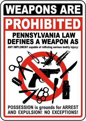 Pennsylvania Weapons Prohibited Sign