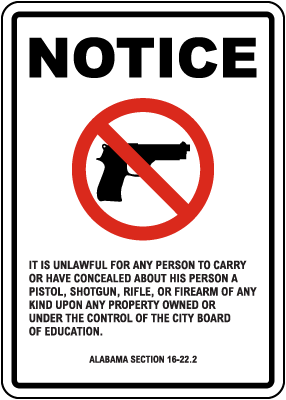 Alabama School Weapons Prohibited Sign