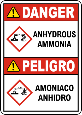 Bilingual Danger Anhydrous Ammonia GHS Sign