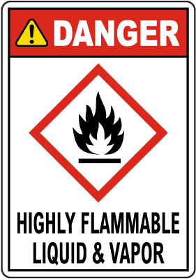 Danger Highly Flammable Liquid & Vapor GHS Sign