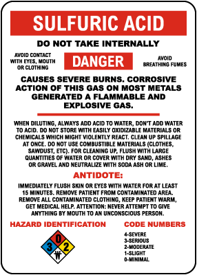 Sulfuric Acid Hazardous Warning Sign
