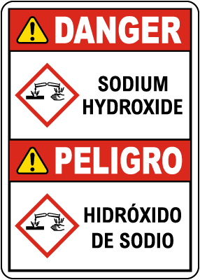 Bilingual Danger Sodium Hydroxide GHS Sign