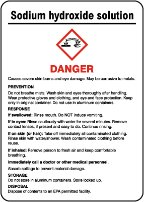 Sodium Hydroxide Solution Prevention Response Storage GHS Sign