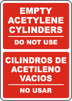 Bilingual Empty Acetylene Cylinders Sign