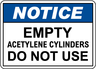 Notice Empty Acetylene Cylinders Sign