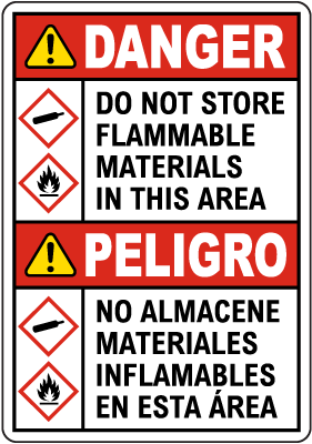 Bilingual Do Not Store Flammable Materials Sign