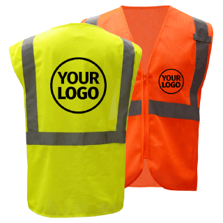 Custom  ANSI Class 2 Mesh Safety Vest, Zipper, Lime/Orange