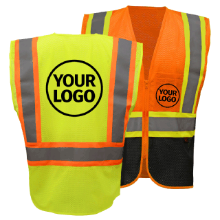Custom  ANSI Class 2 Mesh Hi-Vis Safety Vest with Contrasting Trim & Black Bottoms