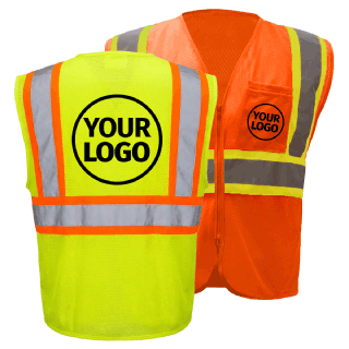 Custom  ANSI Class 2 Two-Tone Mesh Safety Vest, Zipper, Yellow/Lime