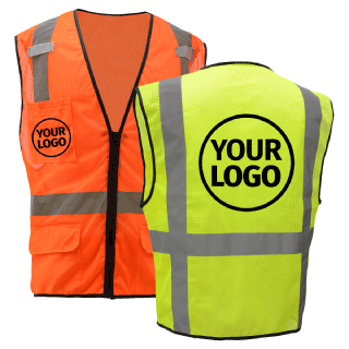 Custom  ANSI Class 2 Surveyors Mesh Safety Vest, Zipper, Yellow/Lime