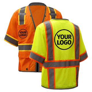 Custom  ANSI Class 3 Premium Surveyors Mesh Safety Vest, Zipper, Yellow/Lime