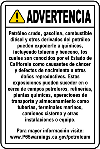 Spanish Petroleum Products Warning Sign