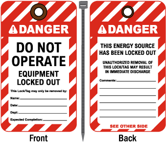 Do Not Operate Equipment Locked Out Tag