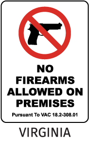 Virginia No Firearms Allowed Sign