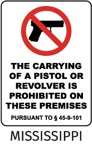 Mississippi Pistols Prohibited Sign