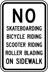No Skateboarding on Sidewalk Sign