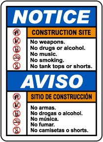 Bilingual Notice Construction Site Rules Sign