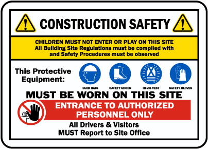300x100mm 'Warning Construction site' Site Safety Signs 4mm Correx 