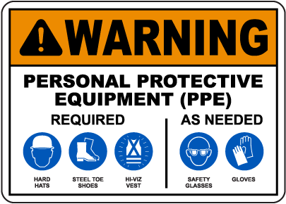 Warning PPE Required As Needed Sign