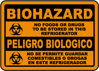 Bilingual Biohazard No Food Sign
