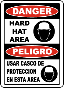 Bilingual Danger Hard Hat Area Sign