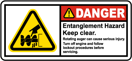 Rotating Auger Entanglement Hazard Label