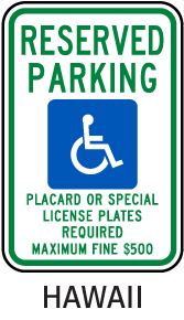 Hawaii Accessible Parking Sign