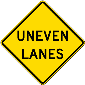 Uneven Lanes Sign