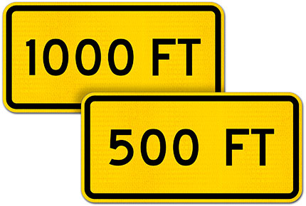 Custom Yellow Supplemental Next Distance (Ft) Sign