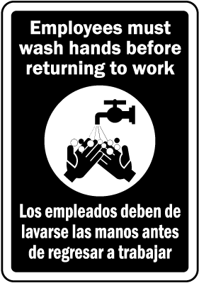 Bilingual Employees Wash Hands Sign