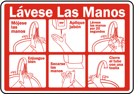 Spanish Wash Your Hands Instructions Sign