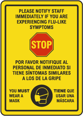 Bilingual Stop Notify Staff Wear Mask Sign